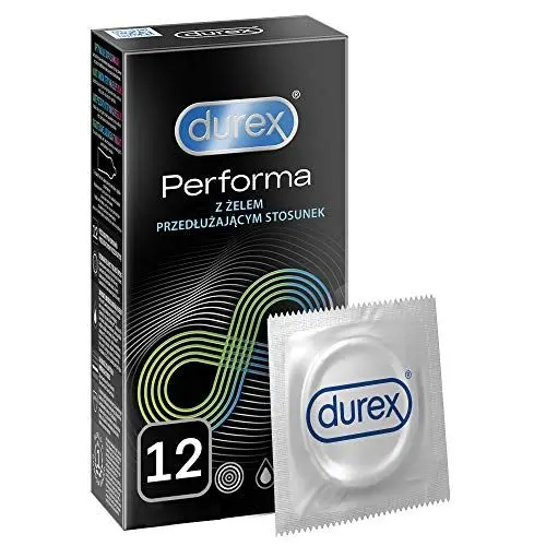 Produktbild: Durex Performa Kondome – Aktverlängernde Kondome mit 5% benzocainhaltigem Gel für länger andauerndes Sexvergnügen – 12er Pack (1 x 12 Stück)