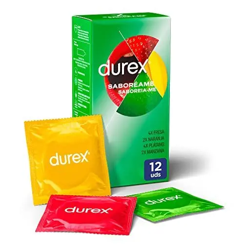 Produktbild: Durex - „Saboreame“-Kondome mit fruchtigen Geschmacksrichtungen - Erdbeere, Banane, Orange und Apfel - 12 Kondome
