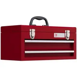 Produktbild: DURHAND Werkzeugkoffer leer, 46 x 24 x 22 cm Werkzeugkasten mit 2 Schubladen, oberes Staufach, Handgriff, Werkzeugkiste mit 2 Schloss, aus Stahl, Rot