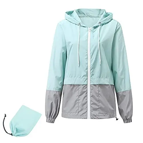 Produktbild: Durio Leicht Regenjacke Damen Wasserdicht Atmungsaktiv Faltbar Windbreaker Mit Kapuze Softshelljacke Fahrradjacke Regencape Blau M