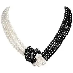 Produktbild: Duriya 1920s Damen Halskette Kurz Multi Schichte Choker Kette Hochzeit Braut Schmuck Accessoires Imitation Perlen Kette Elegant Retro Stil Fasching Kostüm Zubehör (Weiß+Schwarz)