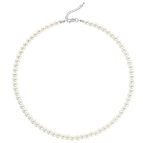 Produktbild: Duriya Perlenkette Damen Weiße Perlen Halskette für Frauen und Mädchen verstellbare Perlenimitaten Runde mit 6–12 mm Pearl Necklace Schmuck Geschenk 6mm Standardverpackung