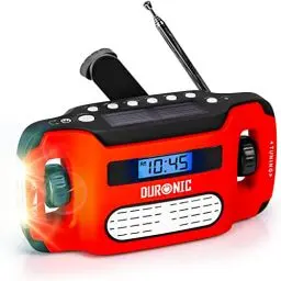 Produktbild: Duronic Apex Radio AM/FM | Mit Radiowecker und Taschenlampe | Aufladbar mit Solar, Kurbel und USB | 300mAh Akku | Bis zu 7h Musik mit voller Ladung | Ladefunktion für Handy | Notfallradio