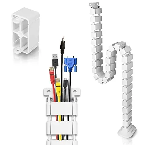 Produktbild: Duronic CM1DM WE Kabelkanal, Kabelführung für Schreitisch, Flexibles Kabelmanagement für Ordnung am Arbeitsplatz und Werkstatt, Modular bis 1,3 m, Metallplatte zum Schrauben unter Tisch, Kunststoff