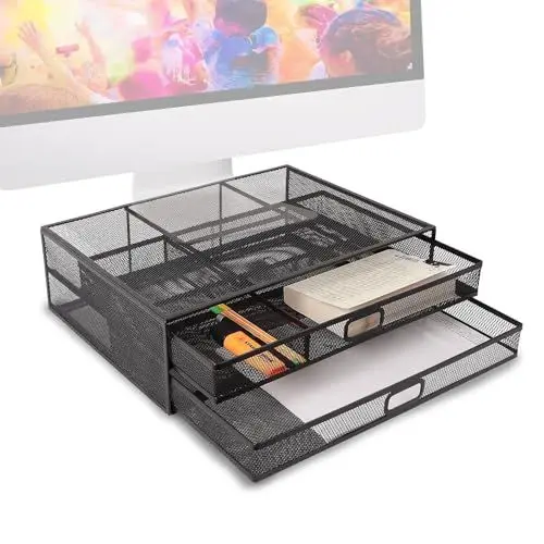 Produktbild: Duronic DM073 Bildschirmerhöhung mit 2 Schublade | 10 kg Kapazität | Ergonomische Monitorhalterung Schwarz | Monitorerhöhung 40 cm x 30 cm | Notebookständer | TV Ständer