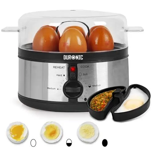 Produktbild: Duronic EB35 BK Eierkocher | Bis zu 7 gekochte Eier | Härtegradeinstellung weich mittel hart | Ei Weiterkochfunktion | Inklusive Messbecher und Eierstecher | Für ein perfektes Frühstücksei | 350 Watt