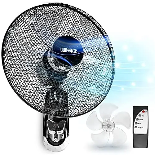 Produktbild: Duronic FN55 BK Wandventilator 60W | Durchmesser 40 cm | Ventilator mit Timer und Fernbedienung | 3 Geschwindigkeiten | Kompakter und leiser Raumventilator für die Wand | Oszillierender Wandlüfter