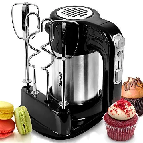 Produktbild: Duronic HM3 elektrischer Handmixer 300W, Handrührgerät mit Basis, Rührgerät 2 Rührbesen 2 Knethaken, Rührmaschine, Küchenmixer, Handrührer, Mixer für Backen, Sahne, Teig, Saucen, Desserts, Mayonnaise