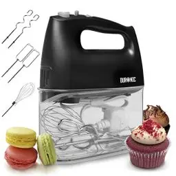 Produktbild: Duronic HM4 BK Handrührer, Mixer mit Rührbesen, Knethaken und Schneebesen, Handmixer mit Aufbewahrungsbox, 400W Handrührgerät, 5 Geschwindigkeitsstufen und Turbo, Kuchen mit Eiercreme-Food-Beater