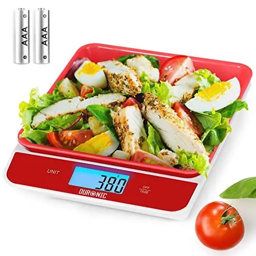 Produktbild: Duronic KS100 RD Küchenwaage, 5 kg Digitalwaage mit 1,2 L abnehmbarer Schüssel, 1 g grammgenau Präzision-Feinwaage, Haushaltswaage mit Tara-Funktion