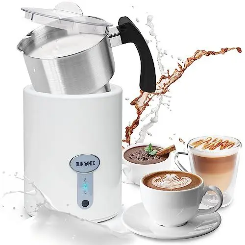 Produktbild: Duronic MF500 WE automatischer Milchaufschäumer, 500 ml XXL Milchschäumer, elektrischer Induktions-Milchaufschäumer, cremiger Milchschaum wie im Café, einfache Reinigung, mit Quirl und Rührer, Weiß