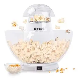 Produktbild: Duronic POP50 WE Popcornmaschine – Heißluft-Popper ohne Fett & Öl, 1200W, inkl. Messbecher, abnehmbare Schüssel – Kalorienarmes Popcorn, 50g Mais, weiß