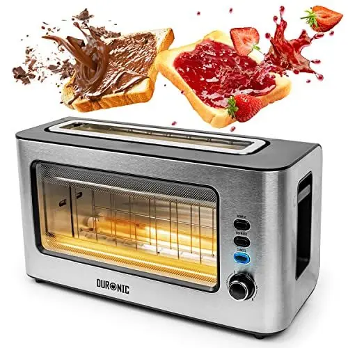 Produktbild: Duronic TB10 Toaster, Automatischer Toaster mit Fenster und großem Toastschlitz, Gebürsteter Edelstahl, Für Sandwichtoast geeignet, Toasten, Auftauen und Erwärmen, 6 Stufen, Krümelfach, 1000 W