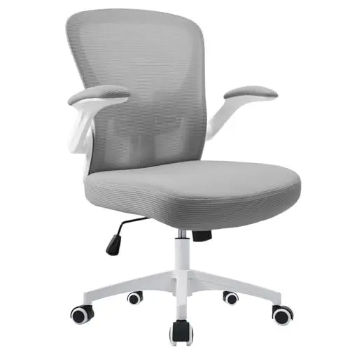 Produktbild: Durrafy Bürostuhl,Schreibtischstuhl Ergonomisch mit Hochklappbaren Armlehnen,Einstellbarer Lendenstütze,Höhenverstellbarer Chefsessel Drehstuhl,Netzstuhl mit Wippfunktion bis 130°,Grauer