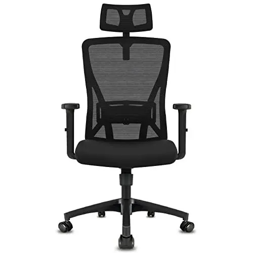 Produktbild: Durrafy Bürostuhl Ergonomisch, Bürostuhl, Schreibtischstuhl mit Verstellbarer Kopfstütze, Armlehnen, Lendenwirbelstütze Höhenverstellbar, 90°-130° Schaukeln, Chefsessel 150KG Belastbar, Schwarz