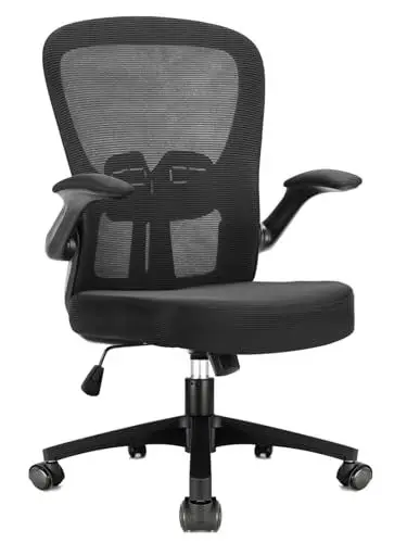 Produktbild: Durrafy Bürostuhl,Schreibtischstuhl Bürostuhl Ergonomisch mit Hochklappbaren Armlehnen,Einstellbarer Lendenstütze,Höhenverstellbarer Chefsessel Drehstuhl,Netzstuhl mit Wippfunktion bis 130°,Schwarz