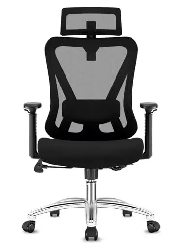 Produktbild: Durrafy Ergonomischer Bürostuhl, Schreibtischstuhl hat Kopfstütze, Lendenwirbelstütze, Armlehnen, Höhenverstellung, Drehstuhl mit 90°-130° Liegefunktion (Arretierbar), Belastung bis 150KG