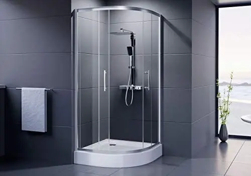 Produktbild: DUSAR Duschkabine Economy MIT Duschtasse 90x90 x 185 cm / 200 cm Gesamthöhe Runddusche Komplett Viertelkreisdusche Radius 550 mm Halbkreisdusche Dusche rund mit ESG 90 bzw. 900 mm breit mit Duschwanne