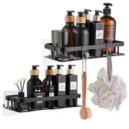Produktbild: Duschablage Ohne Bohren,Badezimmer Organizer,2 Stück Duschkörbe & Duschablagen, Edelstahl Badezimmer Regal,Bathroom Accessories,Shampoo Halterung für Dusche mit 4 Klebeflächen,Schwarz (Aluminium)