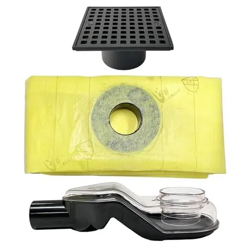 Produktbild: Duschablauf Set, Edelstahl Bodenablauf 10x10cm mit Haarsieb + Wasserdichte Membran + Duschablauf Flach unten, Bodenablauf Dusche Komplettset