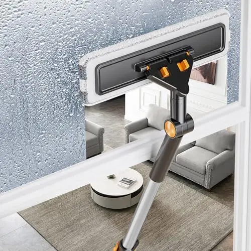 Produktbild: Duschabzieher Langer Stiel Teleskop Fensterabzieher, Wasserschieber und Fensterwischer 2 in 1, 90-130cm Duschabzieher mit Teleskopstiel Fensterputzer Set Bad Fliesen Abzieher Dusche Boden (Schwarz)
