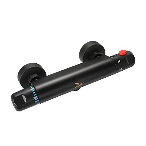 Produktbild: Duscharmatur Thermostat Schwarz, Uten Mischbatterie Duschthermostat mit 38 °C Sicherheitstast,Brausebatterie, Wannenarmatur für Badezimmer, Wanne