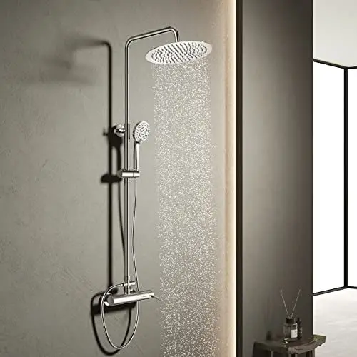 Produktbild: Duscharmatur, YOOZENA Regendusche mit Armatur, Duschsystem mit Einhebelmischer (25 cm Edelstahl Regendusche, Duschkopf mit 3 Strahlarten, Duschstange Höhenverstellung)