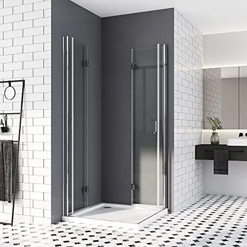 Produktbild: Duschkabine 100x100, Eckeinstieg Klappbar Duschabtrennung Mit Beidseitiger 6mm Nano-Beschichtung ESG Glas Dusche Falttür 195cm