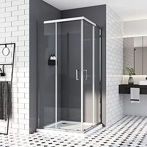 Produktbild: Duschkabine 80 x 100 cm,Doppel Schiebetür Eckeinstieg Duschabtrennung Eckdusche Duschtür 6mm ESG icherheisklarglas NANO Beschichtet Höhe 185cm