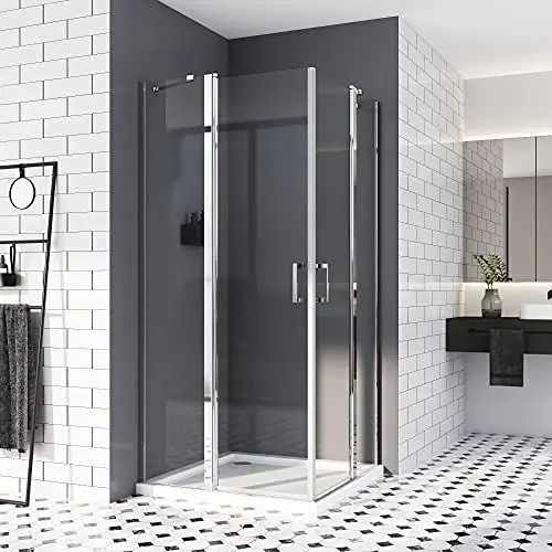 Produktbild: Duschkabine 90x90,Eckeinstieg Schwingtür Duschtür Dusche Falttür Duschwand Duschabtrennung 6mm ESG Sicherheitsglas Nano-Beschichtung Mit Stabilisator 185cm