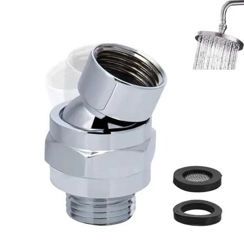 Produktbild: Duschkopf Adapter, Handbrause Adapter 360 Grad mit Dichtungsringe Regendusche Kugelgelenk Gelenkstück Duschkopf für Hahnverlängerung (Silber)