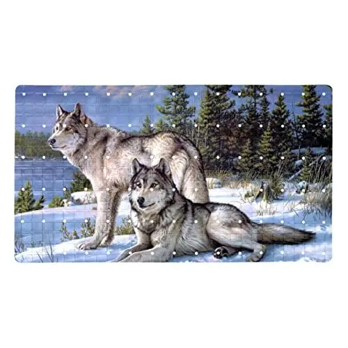 Produktbild: Duschmatte für Badewanne,PVC-Badewannenmatte,Natur-Wolf-Waldbaum-Schnee,Bodenmatte,rutschfeste Matte,Badezimmermatte