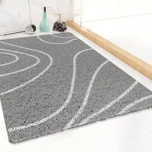 Produktbild: Duschmatte Rutschfest 60x80: Antirutschmatte Dusche Abtropfen - Badewannenmatte rutschfest Schnell Trocknende Rutschmatte Dusche - schimmelresistent Duscheinlage rutschfes,Grau (Weiß+Grau, 60x80cm)