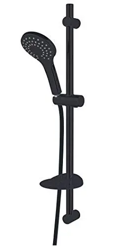 Produktbild: Duschmeister Duschset Slim Neo 5 Black Matt in schwarz mit Duschstange und Handbrause 11 cm Duschschlauch Duschbrause Duschkopf Handdusche mit Schlauch und Halterung Duschsäule Duschpaneel Brauseset