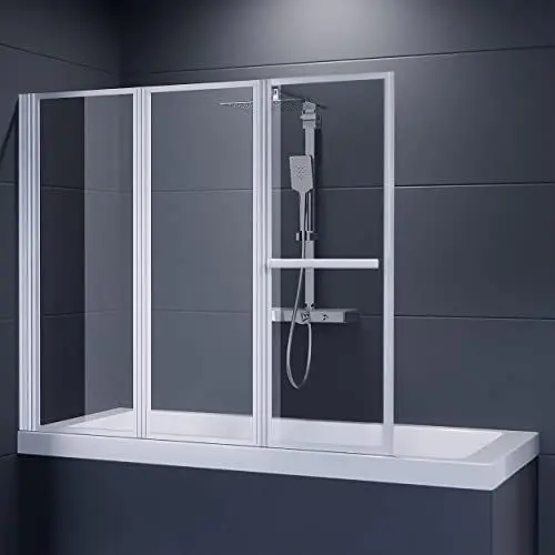 Produktbild: Duschmeister Faltwand für Badewanne 140x146cm Badewannenaufsatz 3 teilig mit Handtuchhalter mit Nano Versiegelung Badewannentür Tür für Badewanne