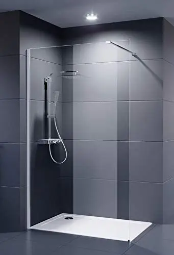 Produktbild: Duschmeister begehbare Dusche 120x200 cm Palladium Walk In Neo 8 mm Duschwand Glaswand mit Nano Clean Beschichtung Glasversiegelung Duschabtrennung Duschkabine offen mit Haltestange 1200 x 2000 mm