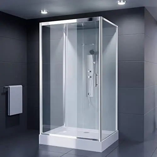 Produktbild: Duschmeister Virginia Komplettdusche Fertigdusche 115 cm x 90 cm x 215 cm hoch Duschkabine Eckdusche Eckeinstieg mit vier Wänden rundum geschlossen Dusche komplett