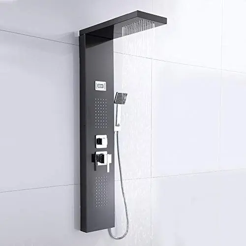 Produktbild: Duschpaneel, Edelstahl Langlebig zu verwenden Duschturm-Panel LCD-Display Schwarz mit Handbrause-Kit für Duschraum für Badezimmer