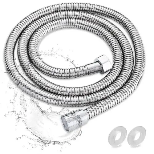 Produktbild: Duschschlauch 1,5M, Flexibler Edelstahl Brauseschlauch Verdrehschutz Universal Brauseschlauch, Shower Hose mit 2 Dichtungen, Chrom Universal G1/2 Zoll Schnittstelle, Duschschläuche für Handbrause