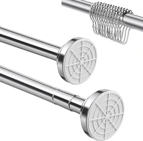 Produktbild: Duschstange ohne Bohren mit Duschringe, 105-175cm Multifunktionale Gardinenstange Teleskopstange Spannstange Duschvorhangstange Klemmstange für Bad, Fenster und Balkon