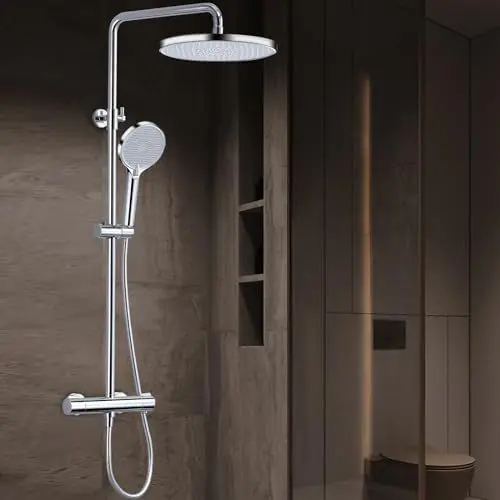 Produktbild: Duschsystem mit Thermostat,Regendusche mit Armatur Duscharmatur Set mit Regendusche Duschen Komplette Dusch Anti Verbrühungs Duschset Chrom