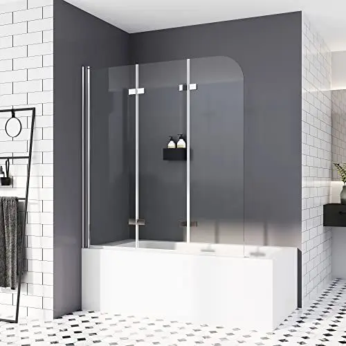Produktbild: Duschwand für Badewannen 130 x 140 cm 3 teilig faltbar Duschabtrennung Sicherheitsglas hell Duschwand Duschabtrennung Nano 6mm Glas