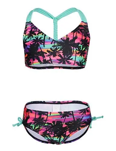 Produktbild: DUSISHIDAN Badeanzug Mädchen Schlinge Bikinis für Kindere Zweiteiliger Bademode Palm Tree S