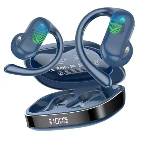 Produktbild: DUSONLAP Open Ear Kopfhörer Bluetooth 5.4 HiFi Stereo, Kopfhörer Kabellos Bluetooth mit ENC Noise Cancelling Mic, 32 Std Ohrhörer mit Ohrhaken, IP7 Wasserfest Sportkopfhörer für Laufen/Fitness Blau