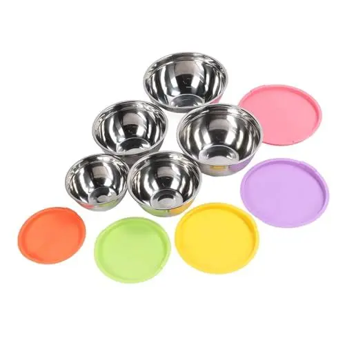 Produktbild: Dussdote 5 Stück Rührschüsseln mit Deckel für die Küche, stapelbare Edelstahlschüssel, Lebensmittelbehälter zum Backen, Kochen, Vorbereiten, Servieren