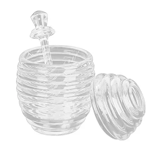 Produktbild: Dussdote 8,7-Unzen-Honigspender aus Glas mit Schöpflöffel und Deckel, zur Aufbewahrung von Honig im Bienenstock-Stil, Honigtopf für die Küche zu Hause, zum Aufbewahren von Honig und Sirup