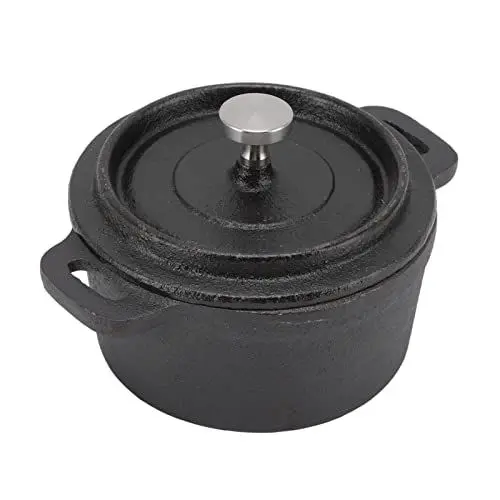 Produktbild: OPPWONG Gusseisen Dutch Oven, Doppelter Traditioneller, Verdickter Topf mit Deckel, Langsames Garen, Braten, Reis, Nudeln, Suppen, Schwarz, Rund