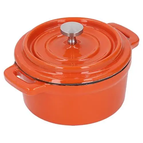Produktbild: Dutch Oven Topf mit Deckel, Antihaft emaillierter Gusseisen Kochtopf 10 cm, Antihaft-Pfanne mit Doppelgriff zum Schmoren, Grillen, Brot, Backen, Braten, für Camping auf dem offenen Feuer