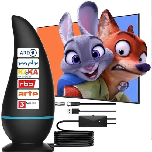 Produktbild: DVBT2 Antenne, DVB-T/DVB-T2-Antenne, Stärkere Stabantenne für Digital TV/DAB Radio/DVB-T2 Tuner Stick,Unterstützung Signalverstärker für 4K 1080p & Alle TV-Geräte - Mit Magnetfuß 5m Kabel
