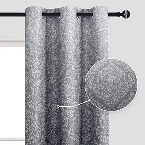 Produktbild: DWCN Ombre Blickdicht Vorhänge für Schlafzimmer - Damast Gemustert Energieeinsparung Ösen Vorhänge für Wohnzimmer,2 Stück Gradienen Vorhänge,183x117cm(HxB),Grau